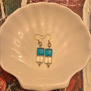 Blue and White Two-Tone Beaded Earrings